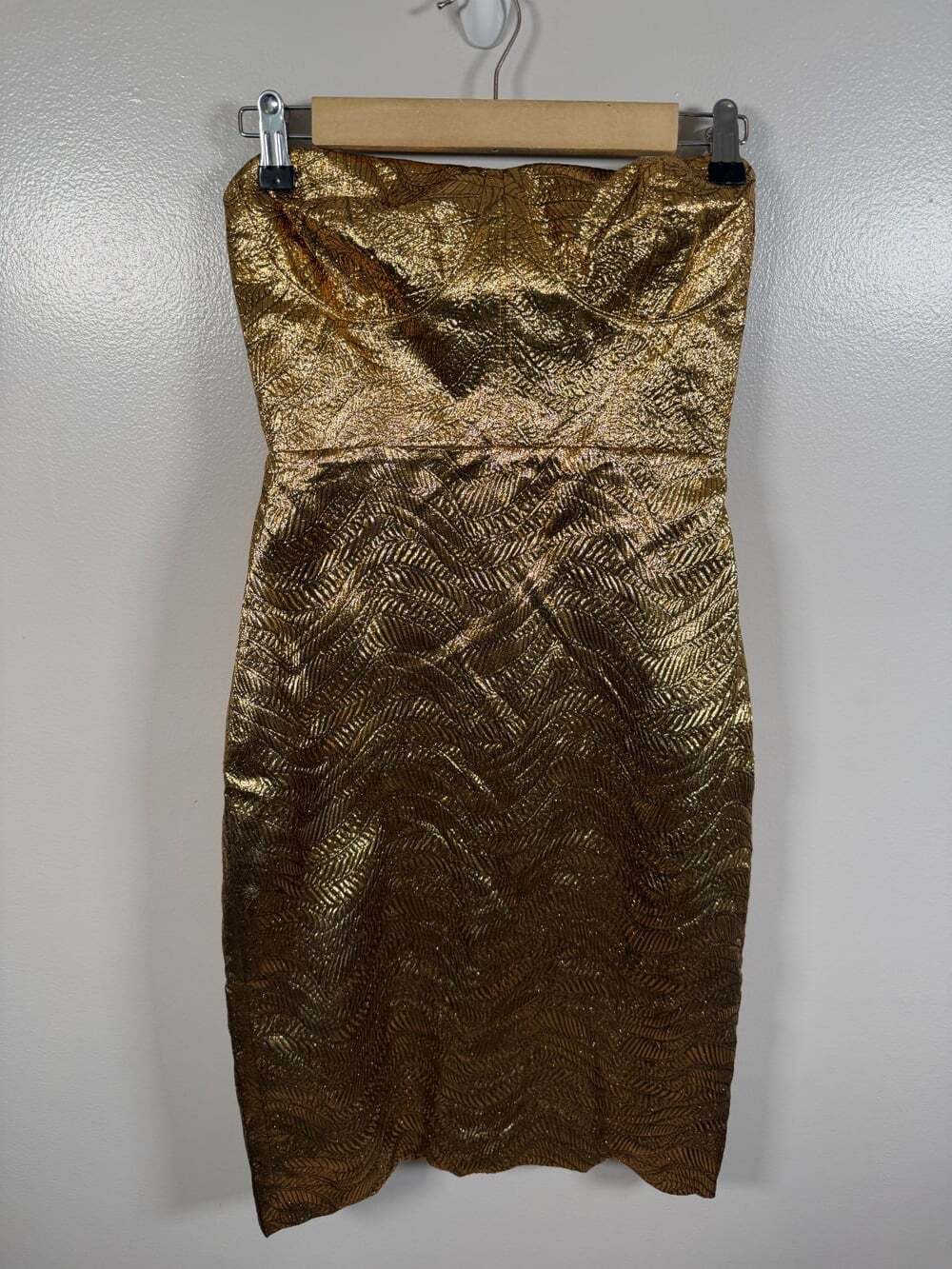 J.Crew Collection Strapless Mini Dress 0 Gold Lame Metallic Leaf Jacquard